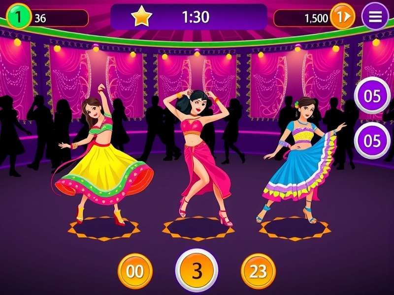 Bollywood Jive Spin game screenshot showing colorful dance characters